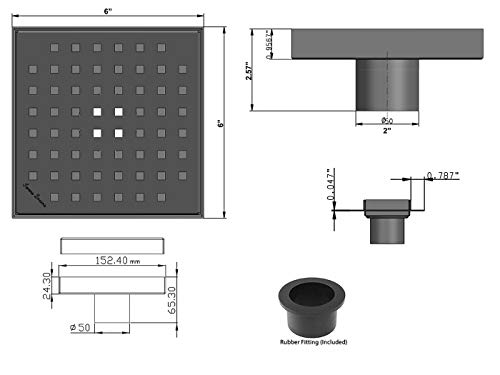 Serene Drains Oil Rubbed Bronze 6 Inch Square Shower Drain with Hair Catcher - Traditional Square Design for Bathroom & Shower Remodeling