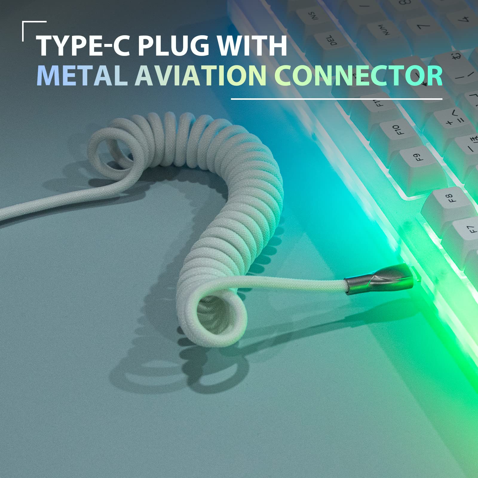 EPOMAKER Mix 1.8m Coiled USB C to USB A Keyboard Cable - Durable TPU Braided Cord with Detachable Metal Aviator Connector for Mechanical Gaming Keyboards (White) - Perfect for Custom Keyboard Setups & PC Gaming Battlestations