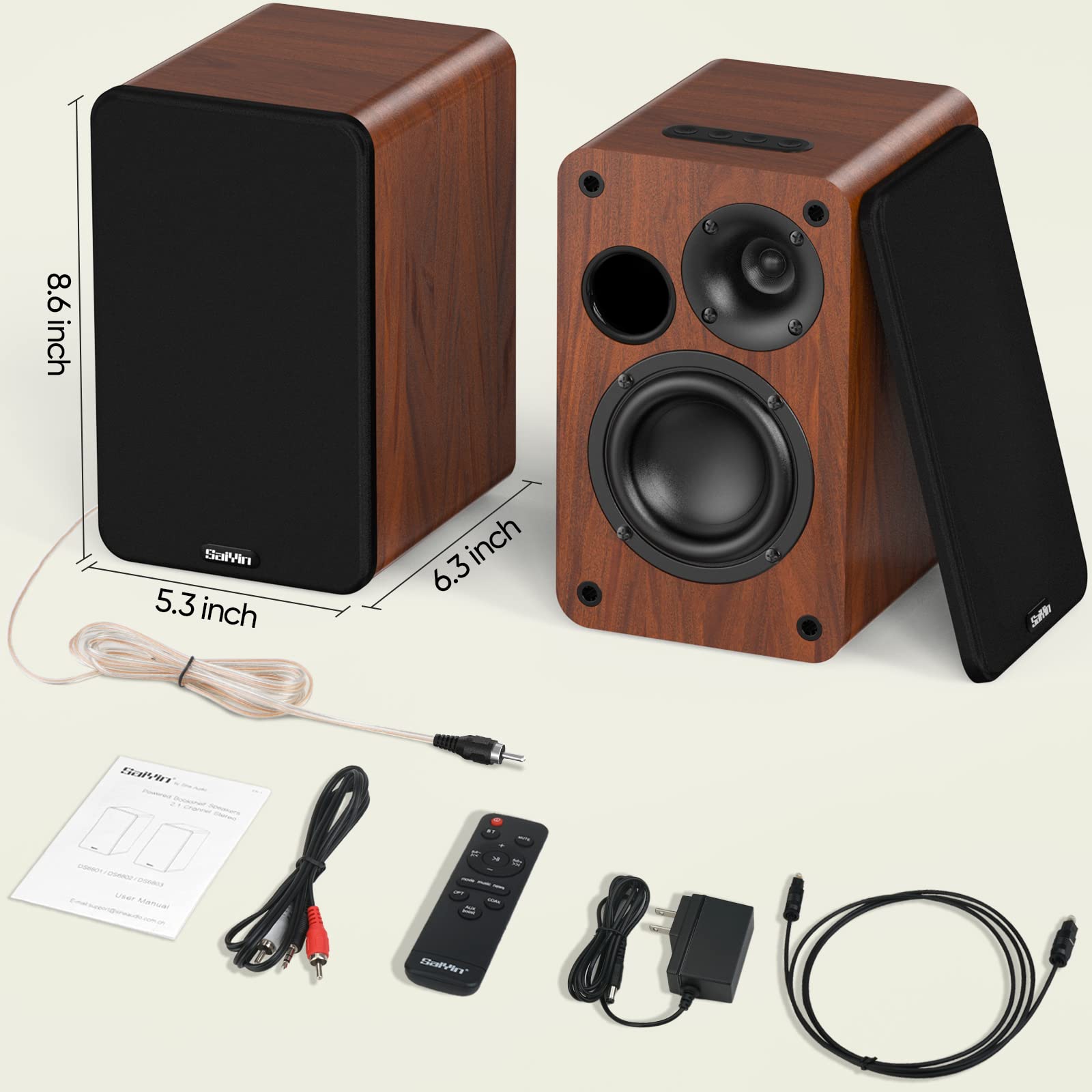 Saiyin 30W x 2 Bluetooth Bookshelf Speakers with 3.5 Inch Woofer - Optical/AUX/RCA Input for PC, TV, Turntable - Perfect for Home Theater, Gaming & Music Listening