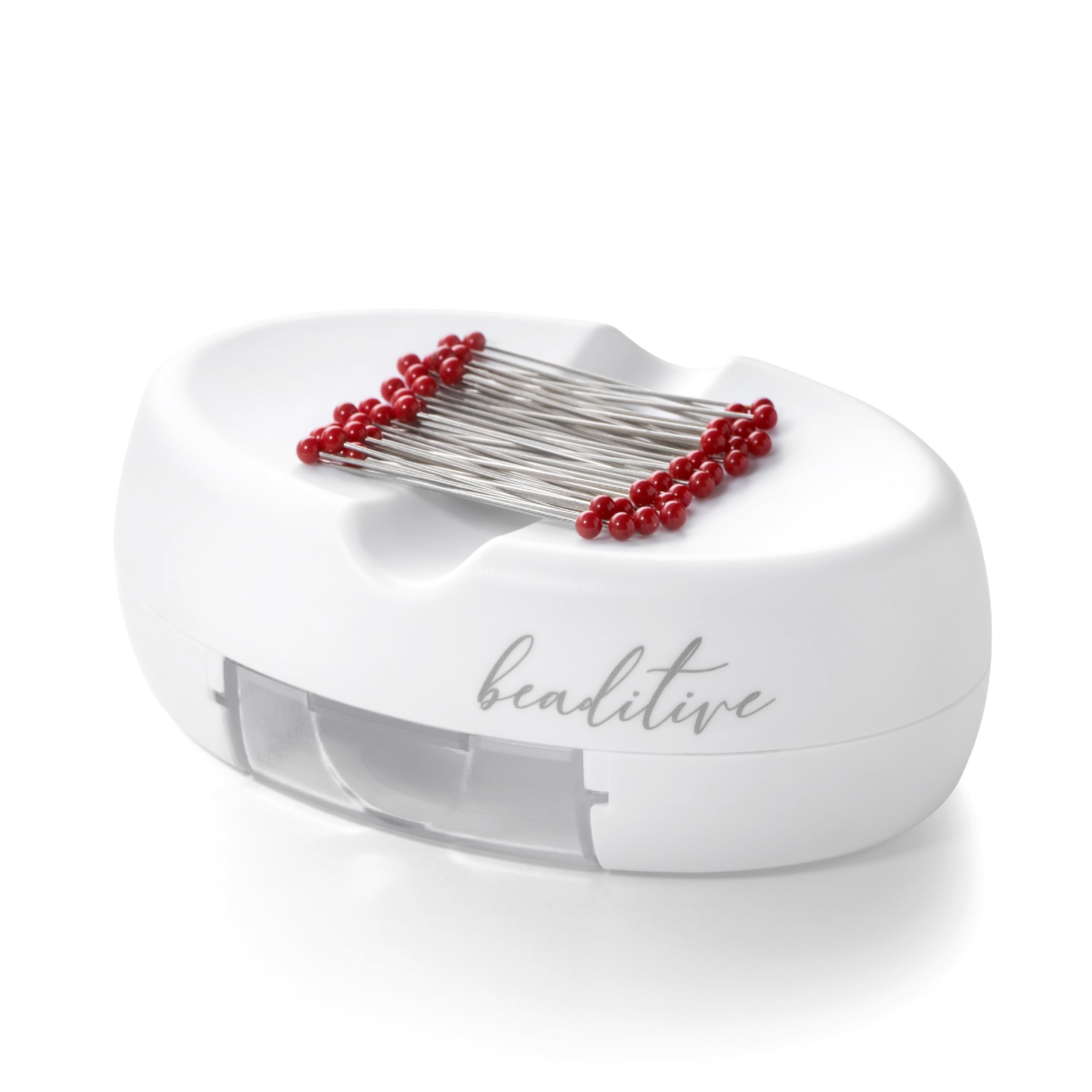 Beaditive Magnetic Pin Cushion with Drawer - Strong Magnet Holder for Sewing, Quilting & Crafts - Includes 50 Glass Head Pins - Organize Needles, Paper Clips & Small Tools - Perfect Sewing Accessory for Home & Studio - White