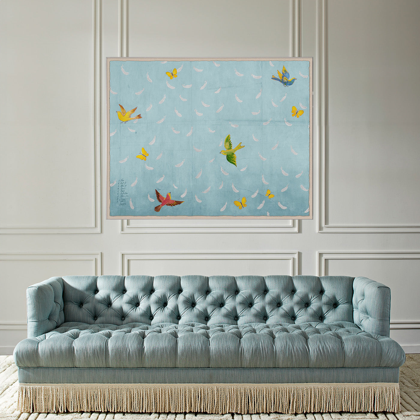 Paule Marrot Blue Feathers Scarf - Vintage French Fashion Accessory for Women, Perfect for Casual Outfits & Special Occasions