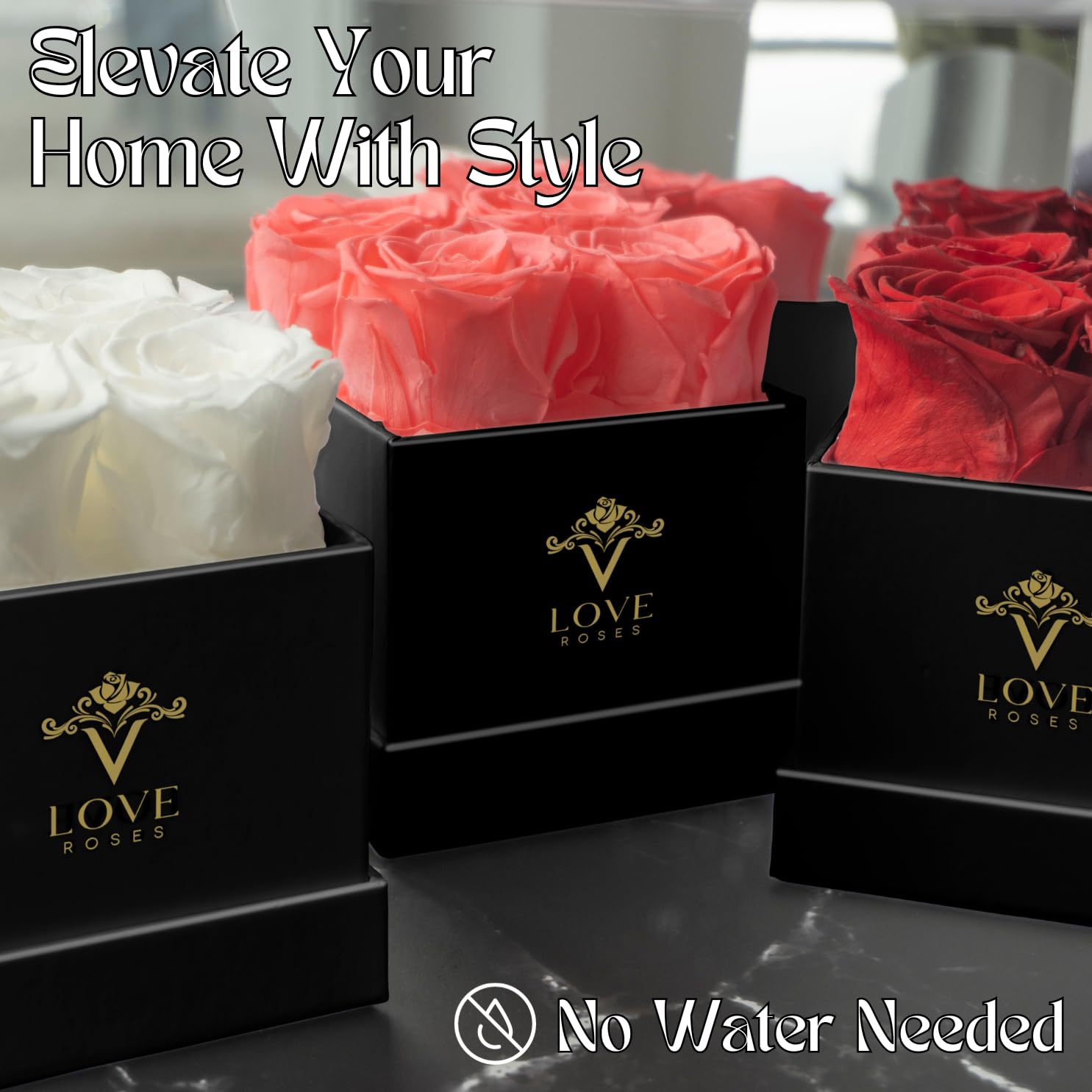 VLove® Forever Roses in a Box - Real Preserved Roses That Last 1 Year | Natural Eternal Flowers Gift for Women, Anniversary, Valentine's Day | Luxury White Rose Display for Home Decor, Wedding Centerpiece & Romantic Surprise