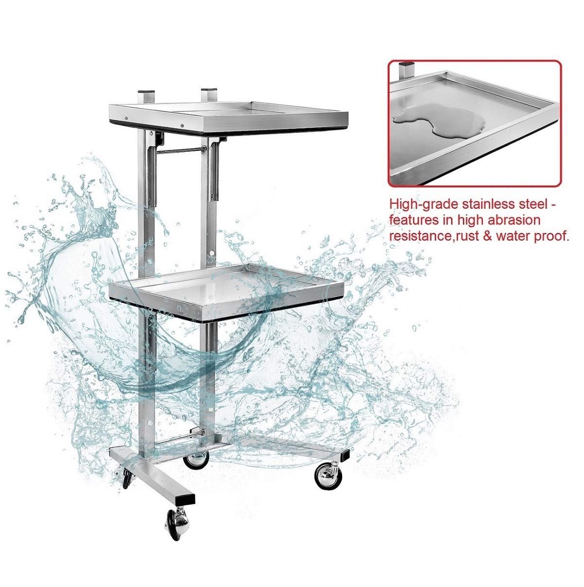 Kaleurrier Rolling Tool Cart with Double Storage Tray - Stainless Steel Utility Trolley with Wheels for Salon, Tattoo, Spa, Clinic & Home Use | Portable Beauty & Medical Instrument Stand (Silver) | Perfect for Organizing Tools in Professional Studios or Home Workspaces