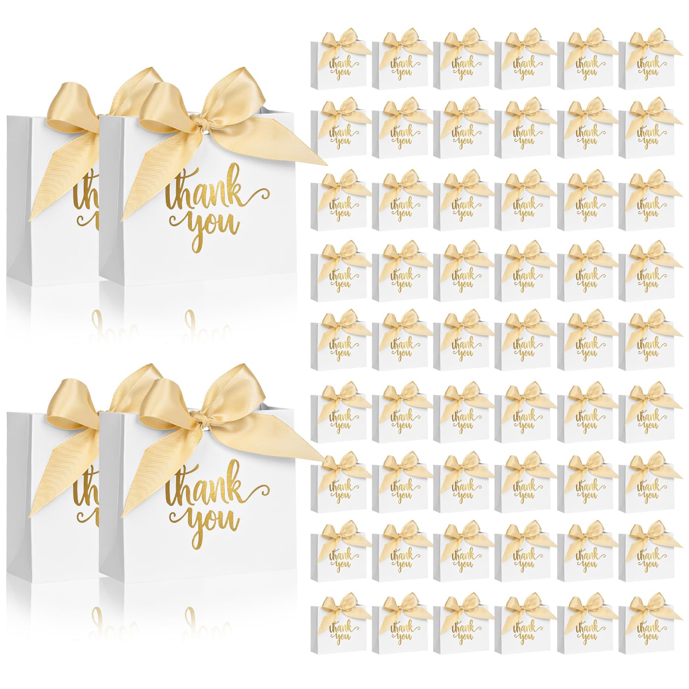 60 Pack Small Thank You Bags - Elegant White Favor Bags for Weddings, Baby Showers & Party Favors - DECHISY