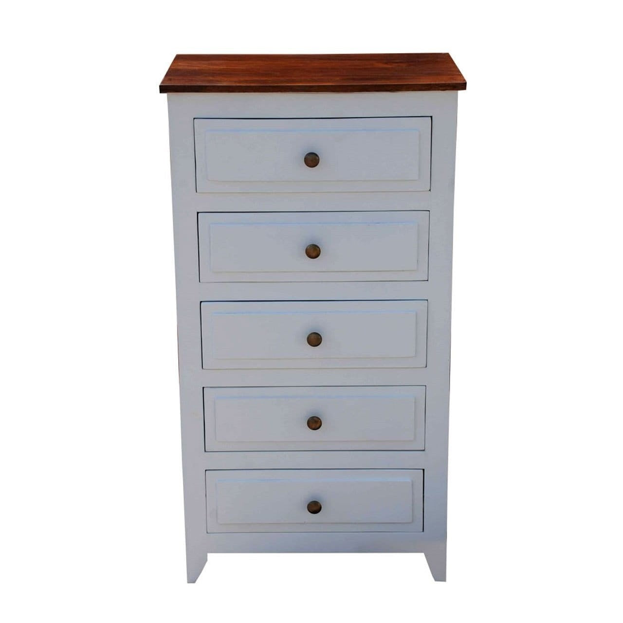 French Blanc Wooden Narrow Chest of Drawers - Slim 5-Drawer Dresser for Small Spaces | Perfect for Bedroom, Closet & Nursery Storage Organization