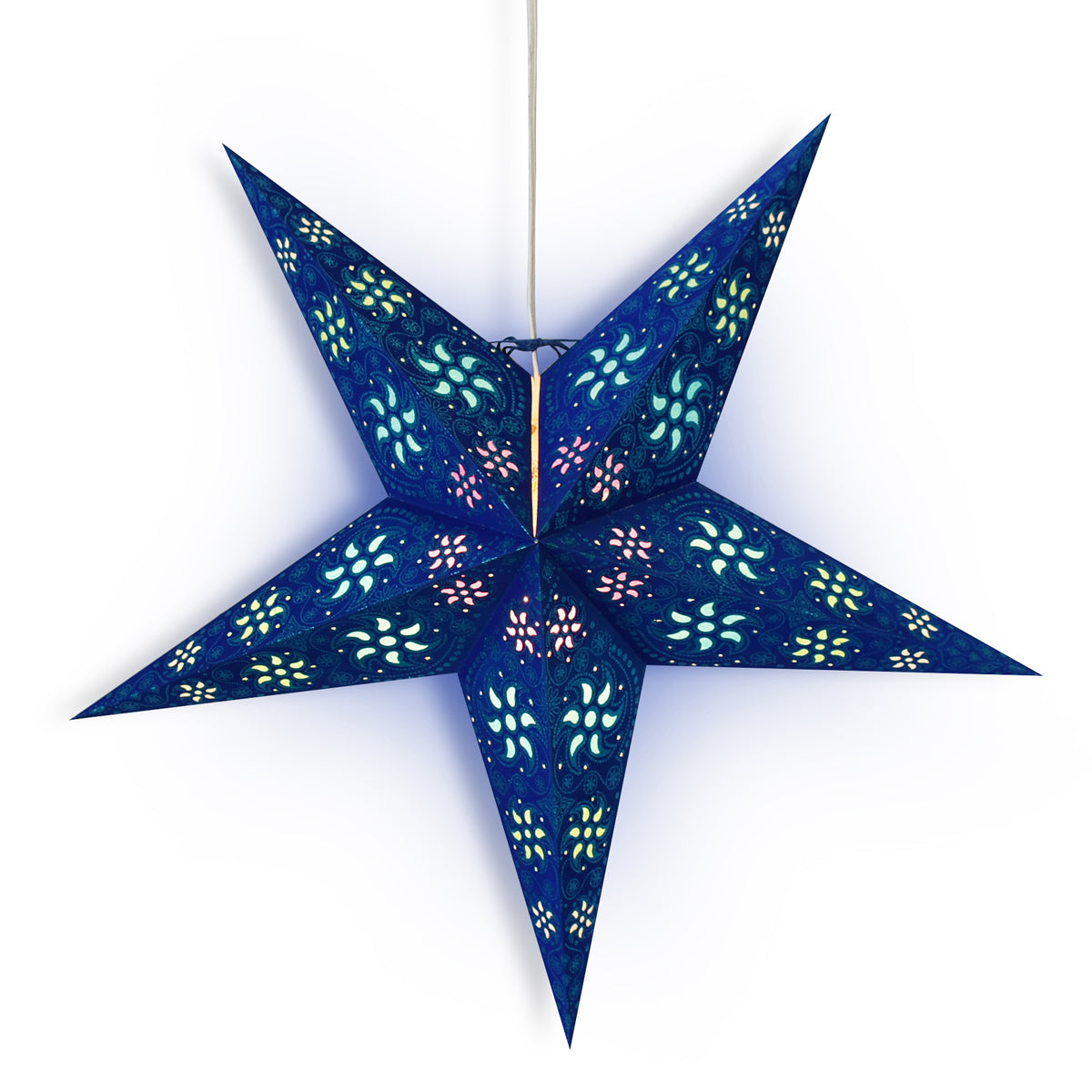 24 Pack Dark Blue & Green Winds Glitter Paper Star Lanterns - Hanging Decorative Party Lights for Christmas, Wedding, Baby Shower & Home Decor