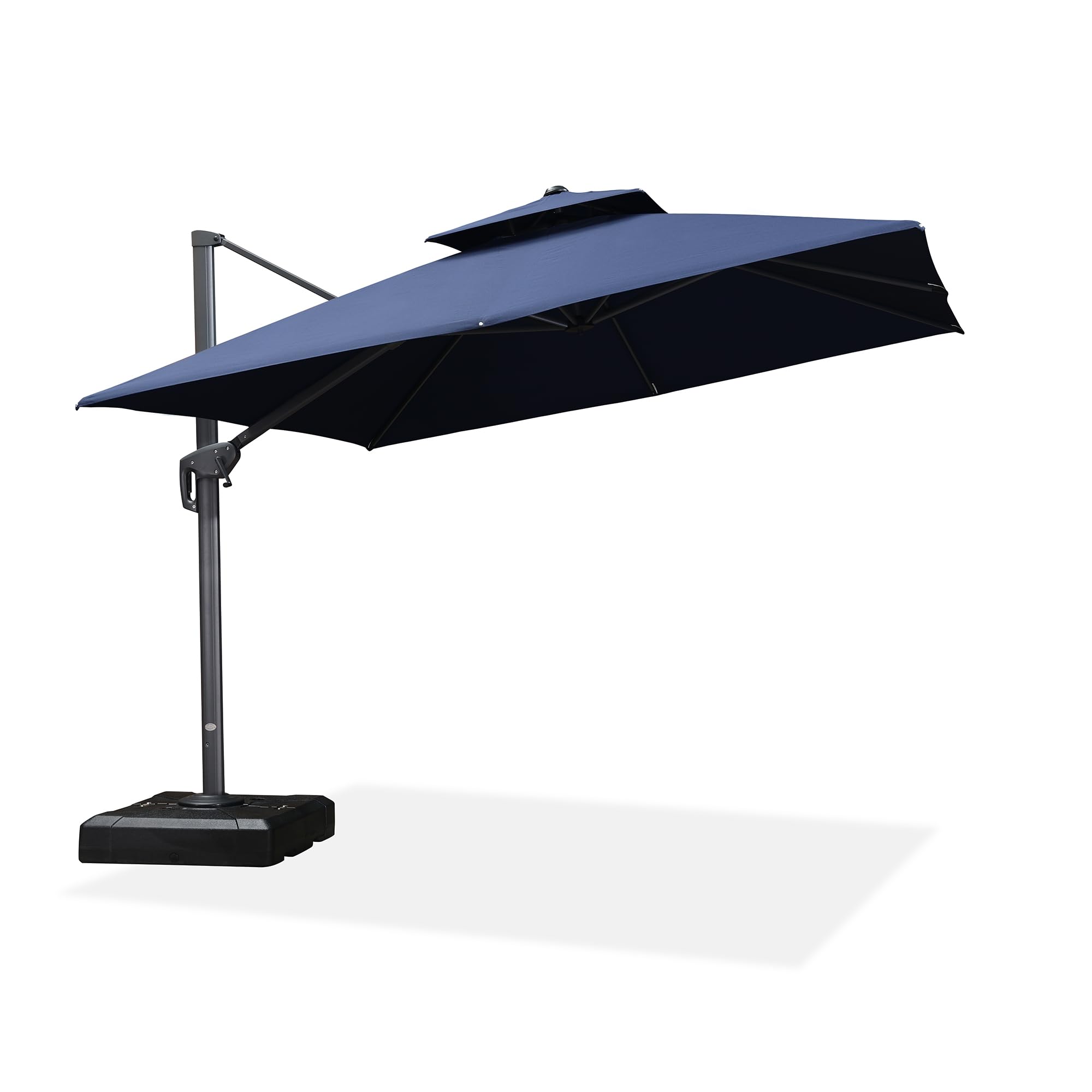 PURPLE LEAF 10FT Cantilever Outdoor Umbrella - Large Patio Umbrella with Double Top, 360° Rotation & Tilt Function - Navy Blue Square Offset Hanging Umbrella for Backyard, Poolside, and Outdoor Dining Areas