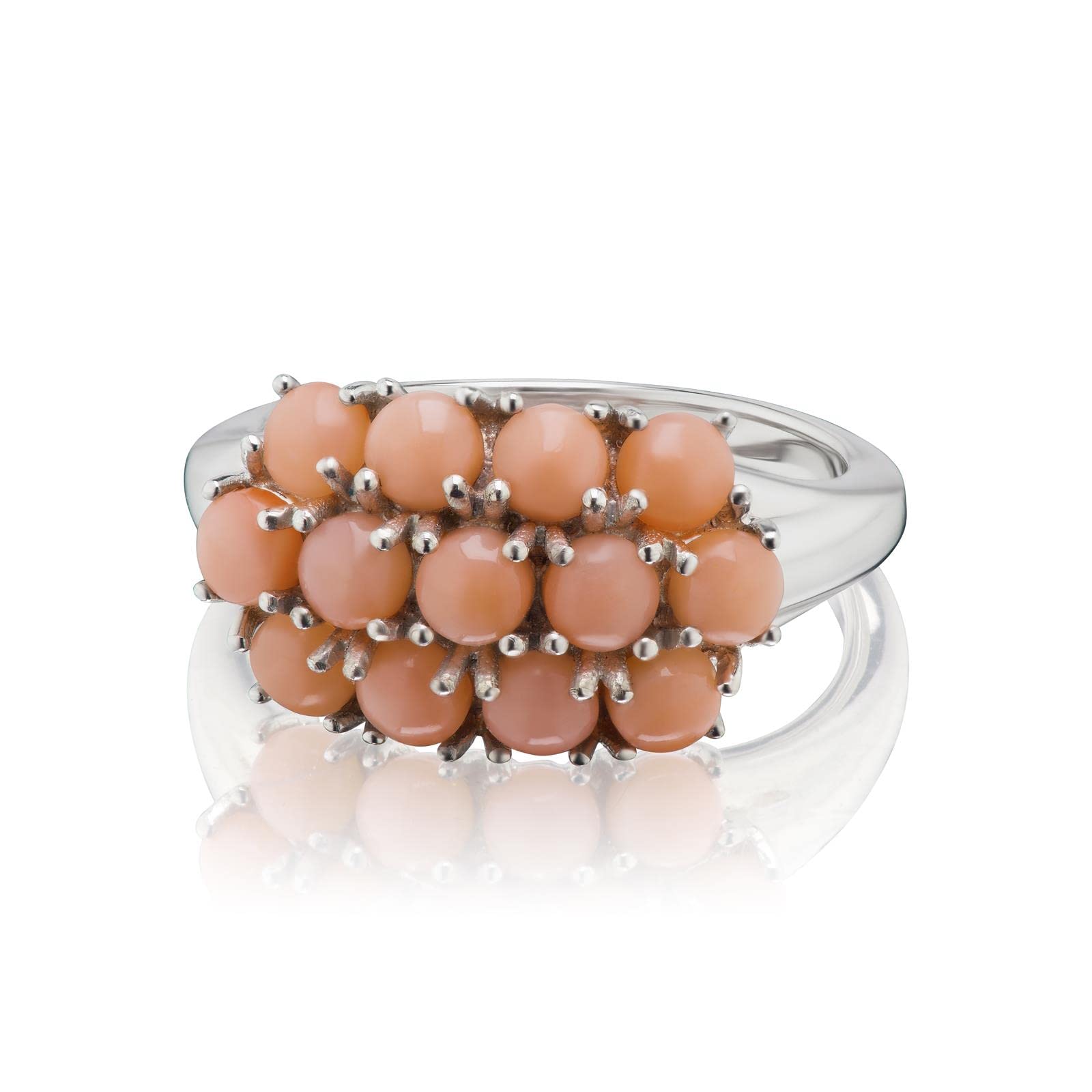 925 Sterling Silver Genuine Angel Skin Coral Three-Row Band Ring for Women | Birthstone Jewelry Gift for Her | Wedding, Anniversary, Birthday | Perfect for Everyday Wear & Special Occasions