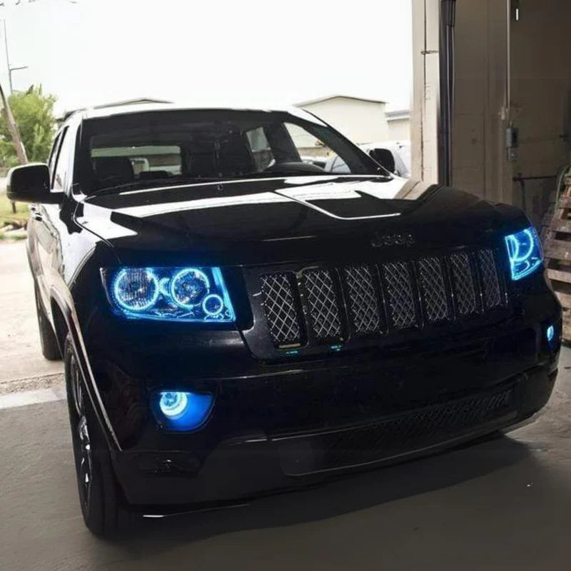 Jeep Grand Cherokee Multicolor LED Halo Headlight Kit (2011-2013) - Upgrade Your Ride with Customizable Colors for Off-Road & Night Driving