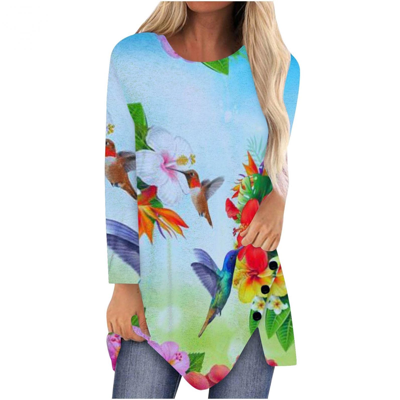 Trendy Women's Long Sleeve Crew Neck Graphic T-Shirts - Loose Fit Casual Pullover Blouse for Everyday Wear | Perfect for Work, Travel & Street Style 2022