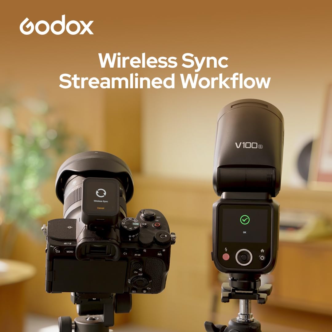 Godox V100-C Round Head Flash Speedlite for Canon Cameras - TTL Touch Screen 2.4G Wireless X System (Upgraded from V1) - Perfect for Portrait, Wedding & Studio Photography