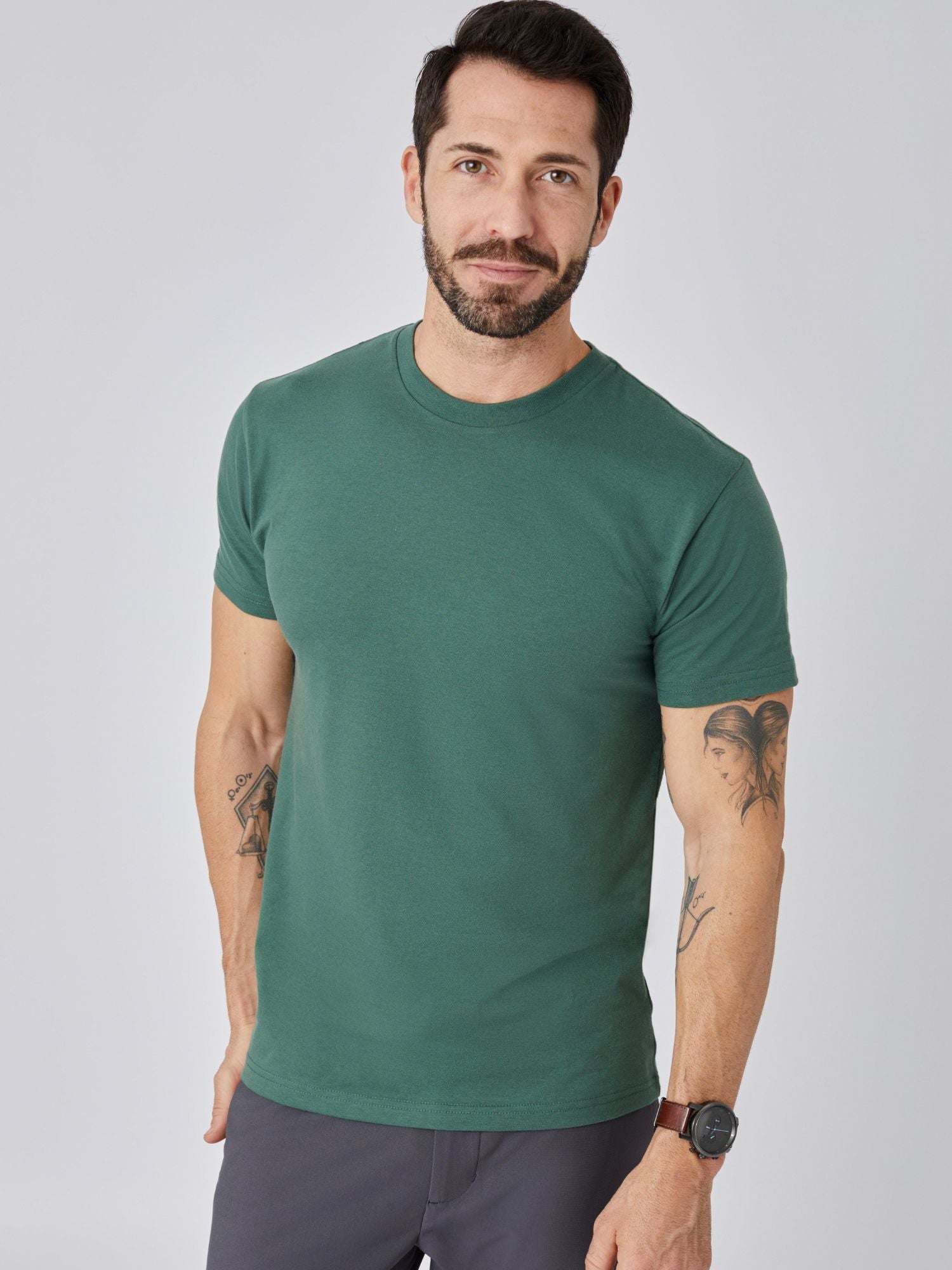 Alpine Green Crew Neck T-Shirt for Men - Soft Cotton Casual Tee - Perfect for Everyday Wear, Gym, and Outdoor Activities