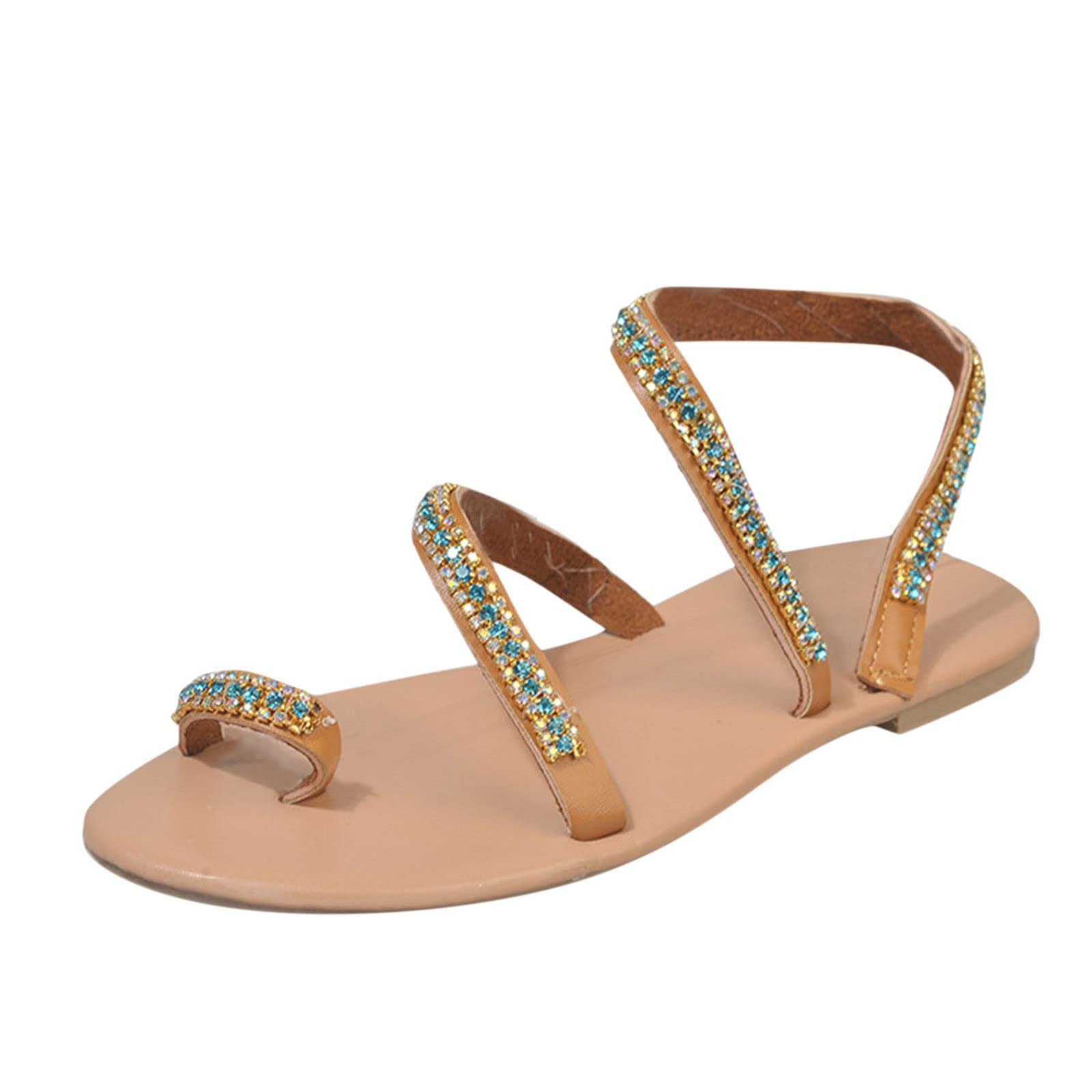 Stylish Women's Summer Rhinestone Thong Sandals - Comfortable Leather Flat Slip-On Sandals with Toe Ring | Perfect for Beach, Vacation & Casual Outings