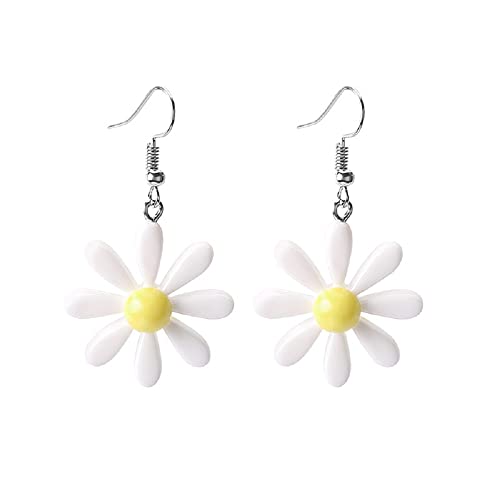 **ColorfulBling Daisy Earrings for Women – Acrylic Yellow Flower Dangle Earrings with Wild Lily Petals, Hawaiian Style (White) – Perfect for Summer, Beach, Boho & Casual Outfits**