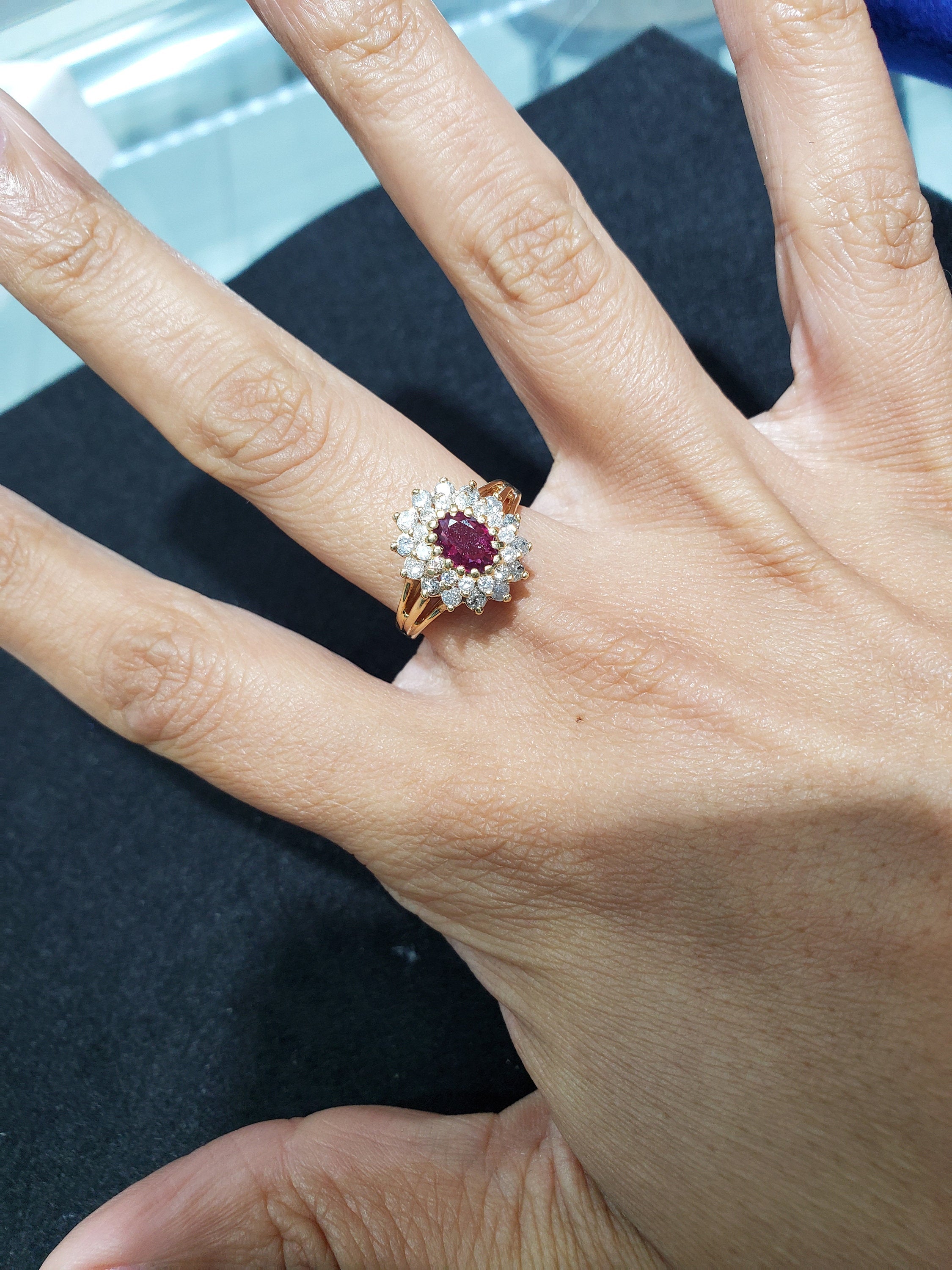 1.25cttw Ruby Diamond Halo Engagement Ring 14k Yellow Gold - Perfect for Proposals, Anniversaries & Special Occasions