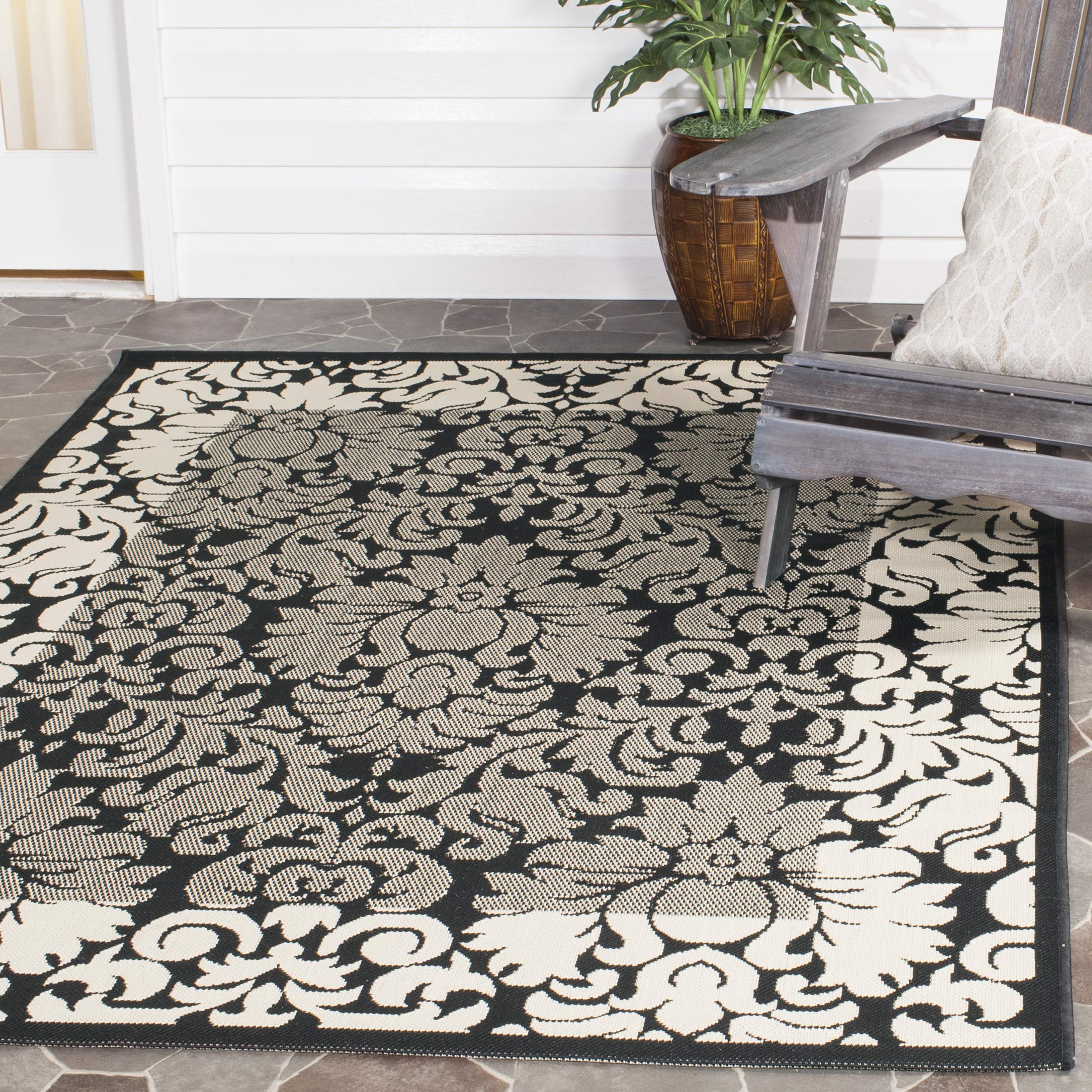 SAFAVIEH Courtyard Collection 9' x 12' Black & Sand Indoor Outdoor Area Rug - Non-Shedding, Washable, Easy Care - Perfect for Patio, Backyard, Mudroom, Living Room & Bedroom (CY2727-3908)