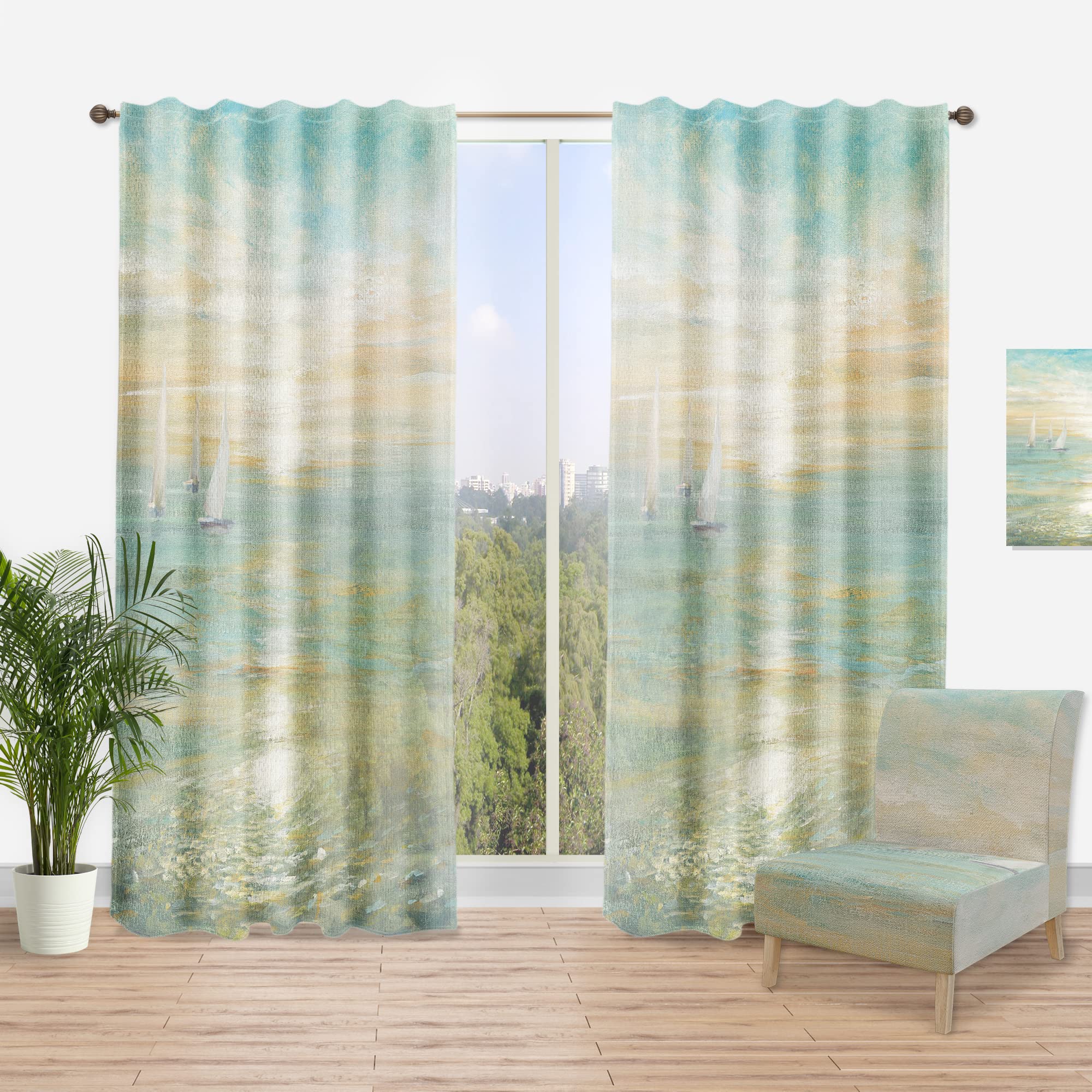 DesignQ Sunrise Boat I Thermal Insulated Curtains - Single Panel 52x95 Inches - Blackout Drapes for Bedroom & Living Room - Perfect for Home Decor & Light Control