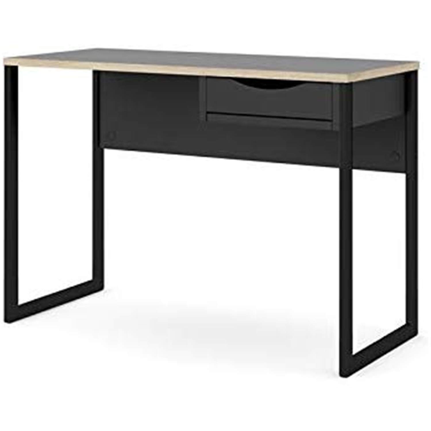 Tvilum One Drawer Desk - Black Matte & Oak Wood Writing Table for Home Office, Study Room & Small Spaces | Modern Compact Computer Desk with Storage