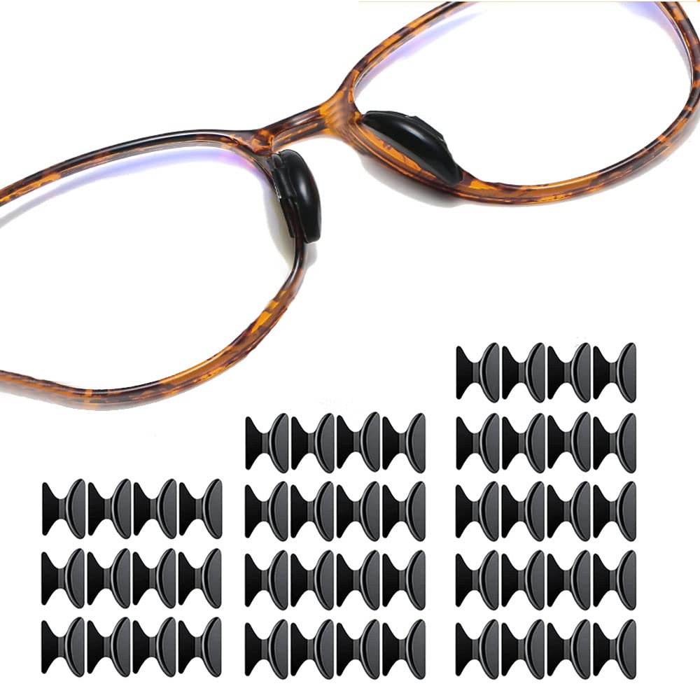 24 Pairs Soft Silicone Anti-Slip Eyeglass Nose Pads - Adhesive Butterfly Cushions for Glasses & Sunglasses Frames (Black) | Comfortable Nose Support for Reading, Driving & Daily Wear
