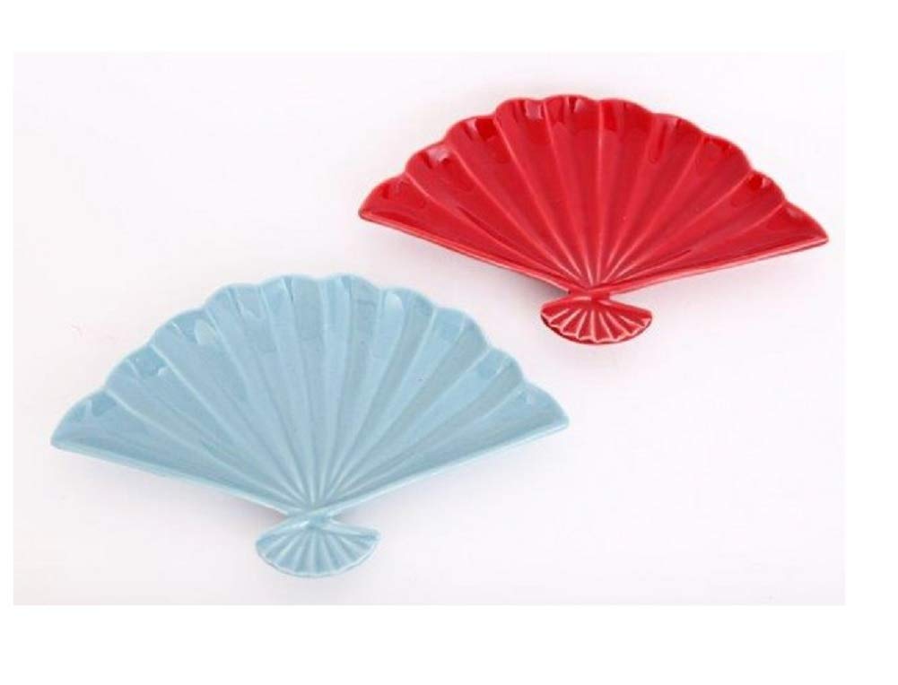 Decorative Fan Trinket Dish - Blue & Red Ceramic Jewelry Holder for Rings, Earrings, Keys | Perfect for Bedroom Vanity, Bathroom Organizer, Gift Idea