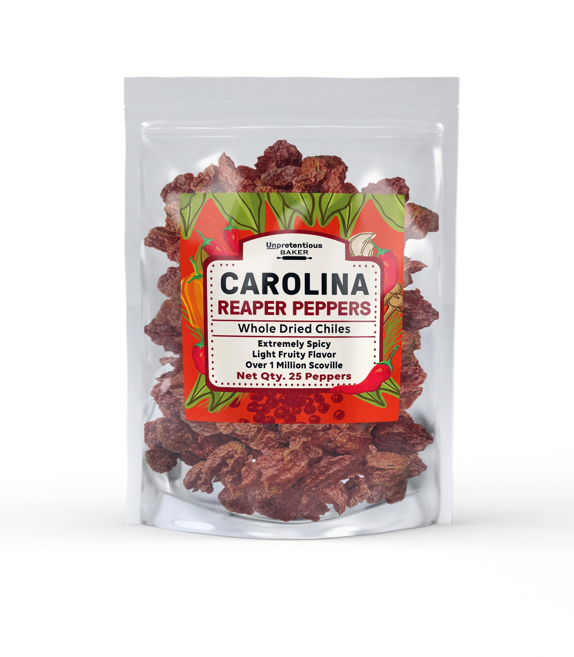 Premium Whole Dried Carolina Reaper Peppers - 25 Count - World's Hottest Chili Peppers for Cooking, Hot Sauce Making & Spicy Food Lovers - Perfect for BBQ, Chili, and Gourmet Recipes
