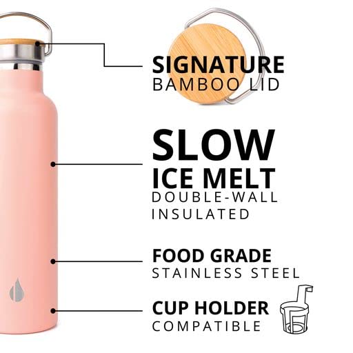 Elemental Classic 25oz Stainless Steel Water Bottle - Double Wall Insulated Thermos with Bamboo Lid, Leak Proof & Sweat Proof - Perfect for Travel, Gym, Hiking & Outdoor Activities - Matte Rose Finish for Stylish Hydration