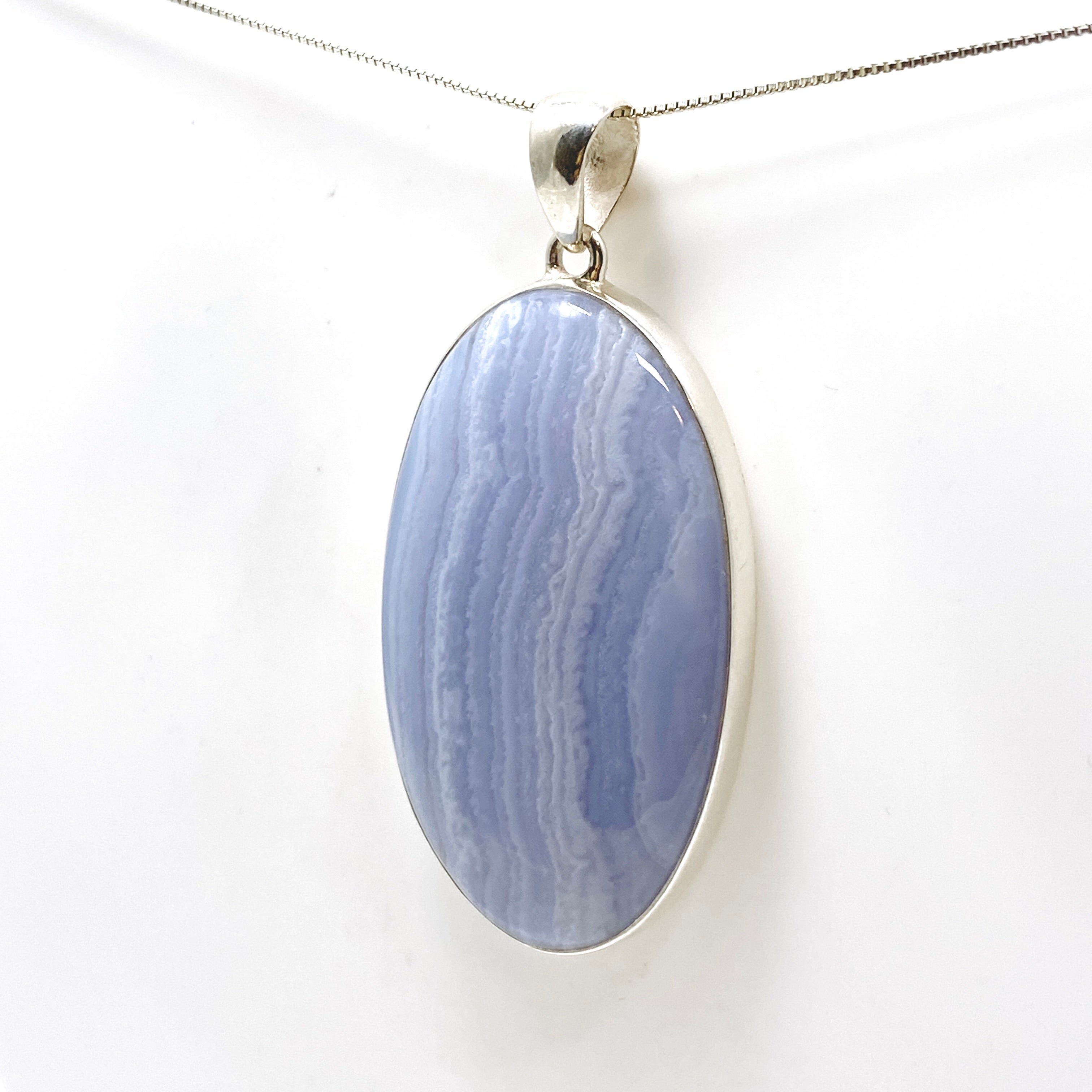 Blue Lace Agate Oval Cabochon Pendant KPGJ4824 - Natural Stone Jewelry for Women, Healing Crystal Necklace - Perfect for Meditation, Yoga & Spiritual Gifts