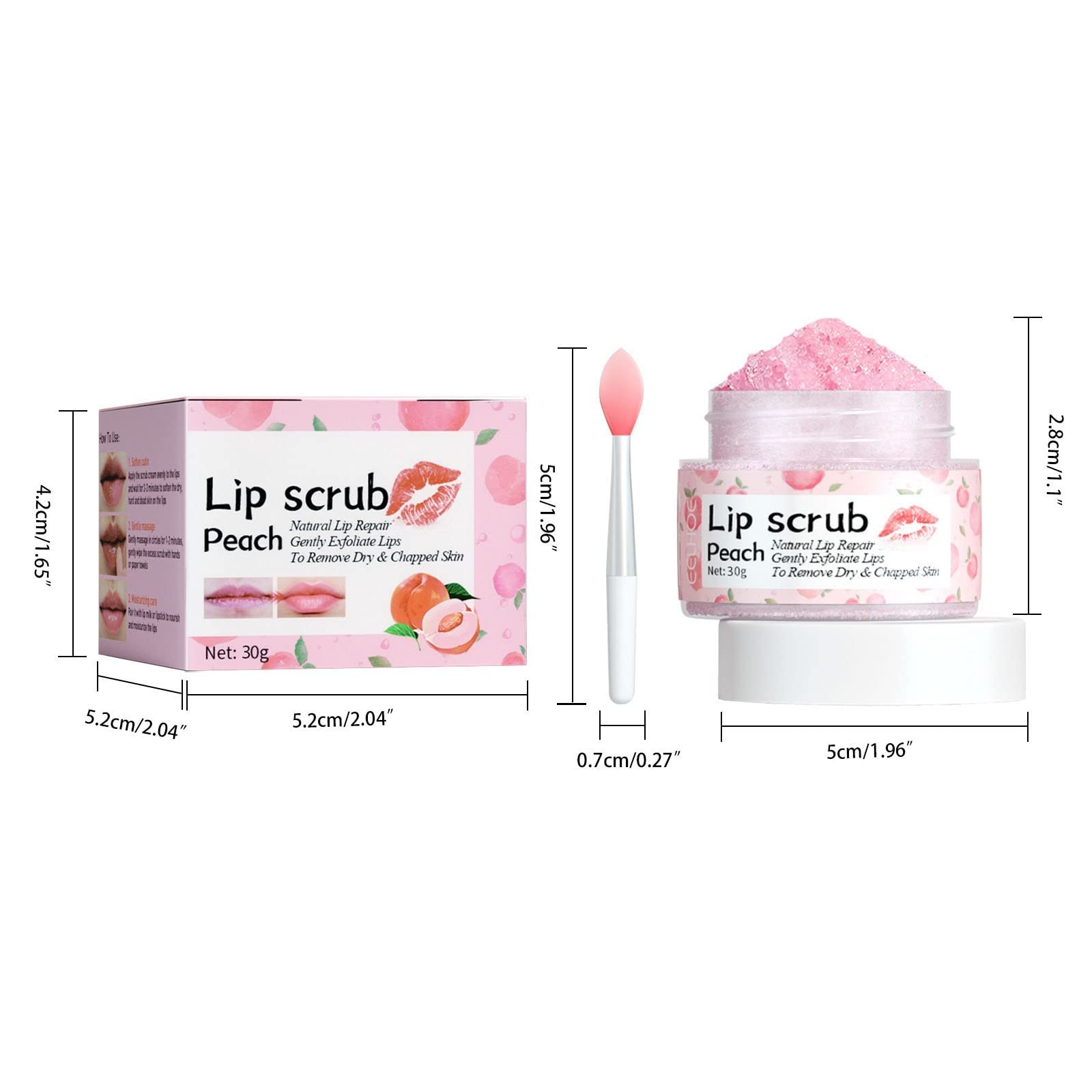 Peach Lip Scrub & Plumper - Hydrating Exfoliator for Dry Lips, Fades Lip Lines & Revitalizes - 99% Aloe Gel Lipstick for Natural Lip Care - Perfect for Daily Use & Nighttime Lip Treatment (One Size)