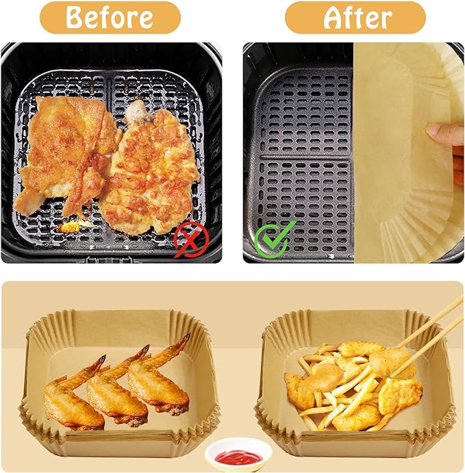 50pcs 16cm Square Non-Stick Air Fryer Disposable Liners - Perfect for Hassle-Free Cooking & Easy Cleanup | Ideal for Air Frying Chicken Wings, French Fries & Vegetables