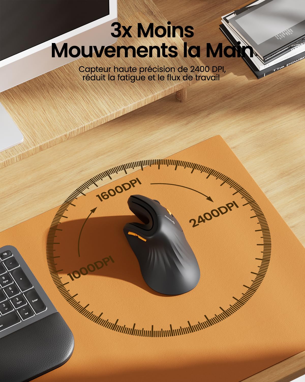 ProtoArc EM11 Wireless Ergonomic Mouse, Rechargeable Vertical Mouse with Bluetooth & USB for PC, Mac, iPad - Black - Perfect for Office & Home Use