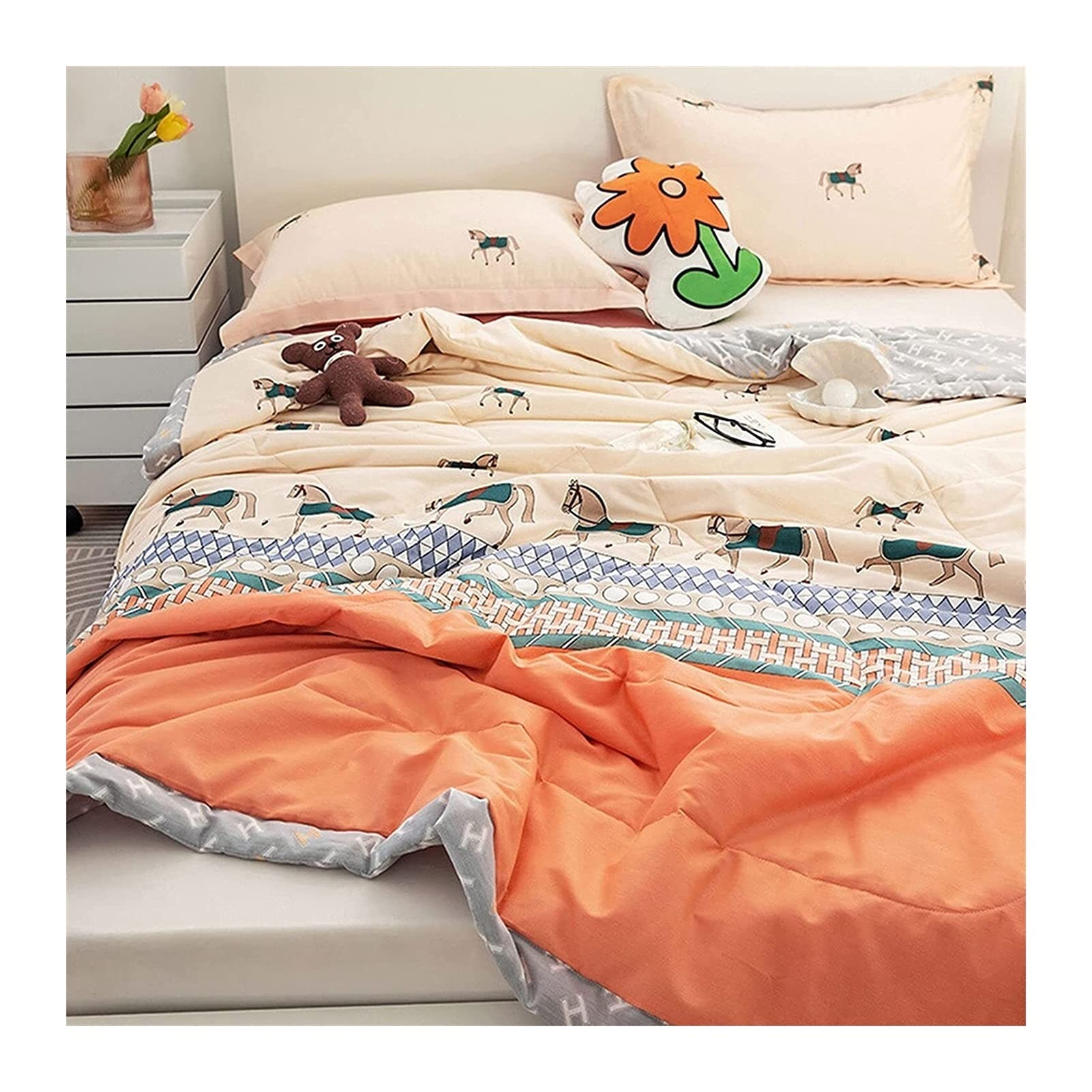 XIAOZHEN Cooling Weighted Blanket for Summer - Soft Breathable Cotton Quilt for Adults - Lightweight Air Conditioning Bed Cover (200x230cm) - Perfect for Hot Sleepers & Stress Relief
