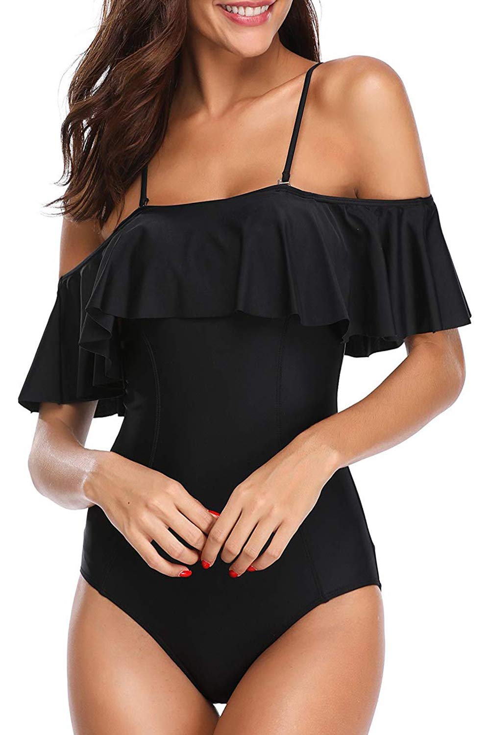 Women's One Piece Swimsuit with Printed Shoulder Straps & Ruched Design - Sexy Bikini Swimwear for Beach, Pool & Vacation | Perfect for Summer, Swimming & Water Sports