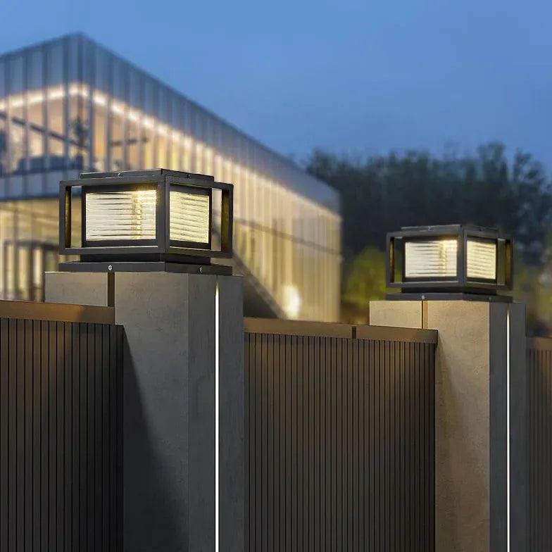 Textured Glass Rectangular Solar Outdoor Pillar Lights - Waterproof LED Landscape Lighting for Garden, Pathway, Driveway, Patio, and Yard Decoration
