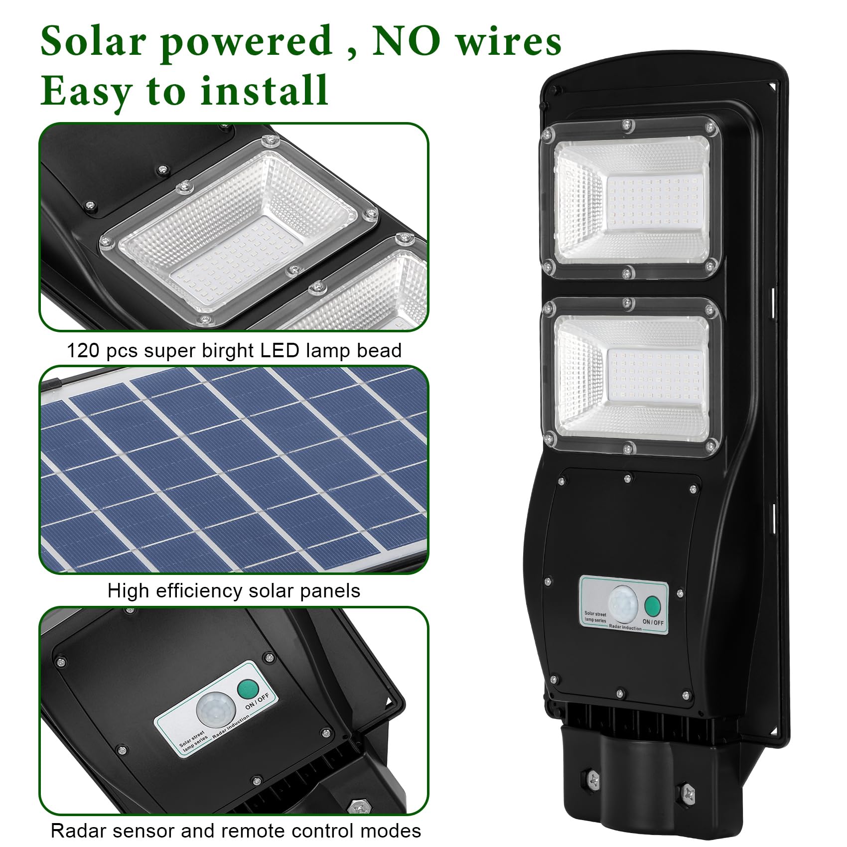 2 Pack Solar Powered 6000 Lumens Green Hunting Lights - Motion Activated Hog Lights with 20