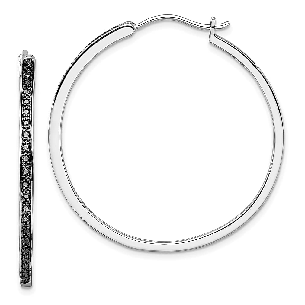 925 Sterling Silver Black Diamond Hoop Earrings for Women - Elegant White Night Fine Jewelry Gift for Her | Perfect for Date Night, Anniversary & Special Occasions