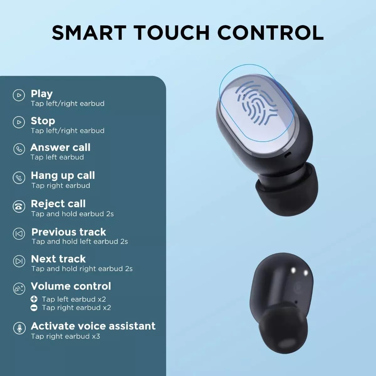 HTC Wireless Earbuds Bluetooth 5.3, Noise Cancelling Headphones with 22H Playtime - for Workout & Travel