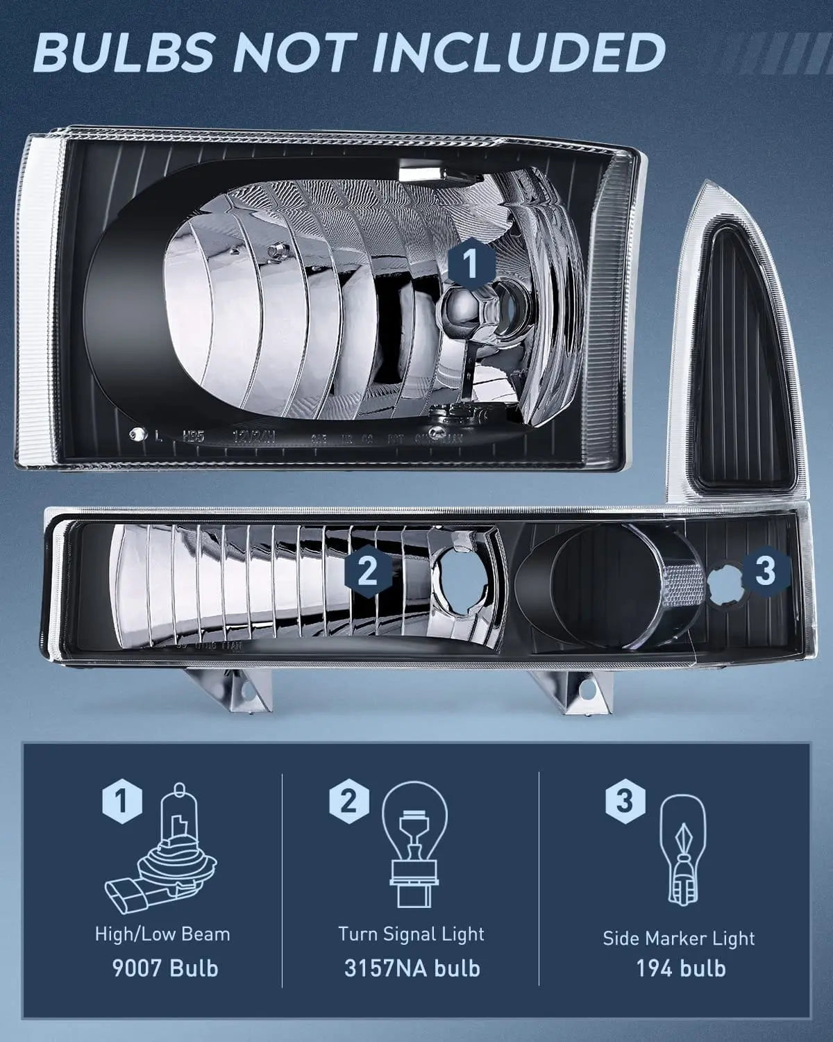 1999-2004 Ford F250 F350 F450 F550 Replacement Headlight Assembly - Black Housing with Clear Lens - Perfect for Night Driving & Off-Road Use