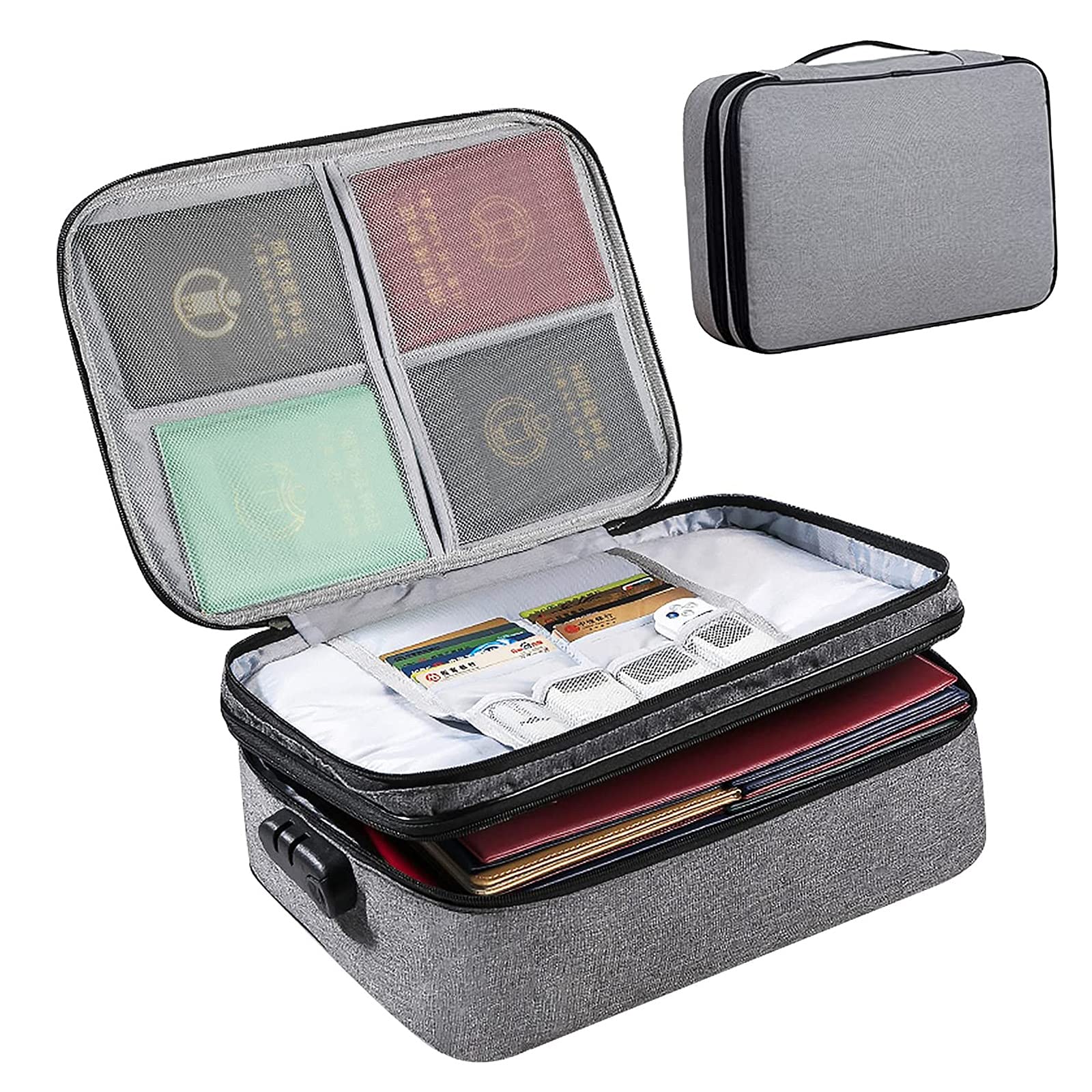 Lockable Document Storage Box - Multi-Layer File Organizer with Handle | Portable Office File Case for Home, Work & Travel | Perfect for Business Trips, Home Organization & Document Protection