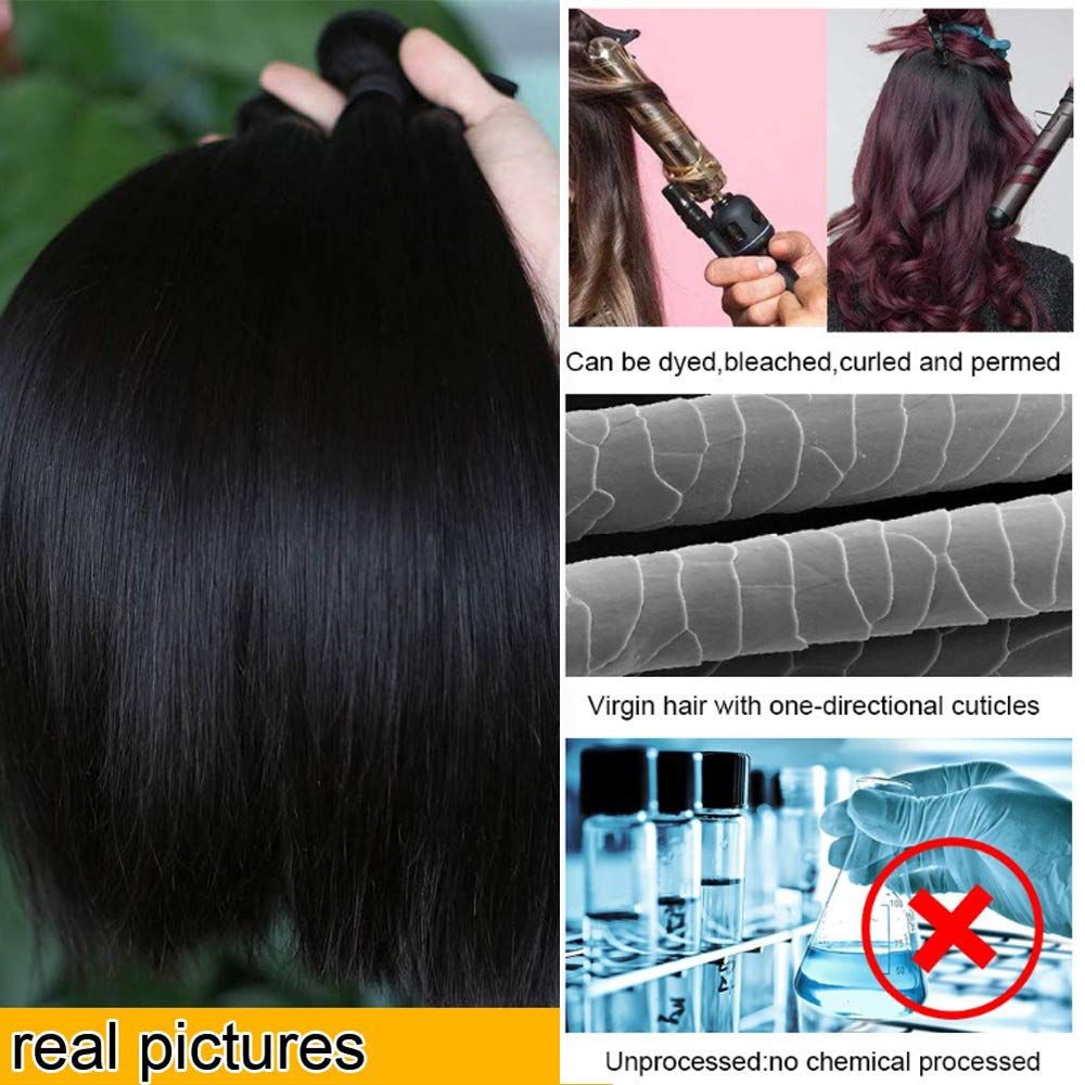 QTHAIR 14A Grade Brazilian Straight Human Hair Bundles with Lace Frontal - 100% Unprocessed Virgin Hair (12