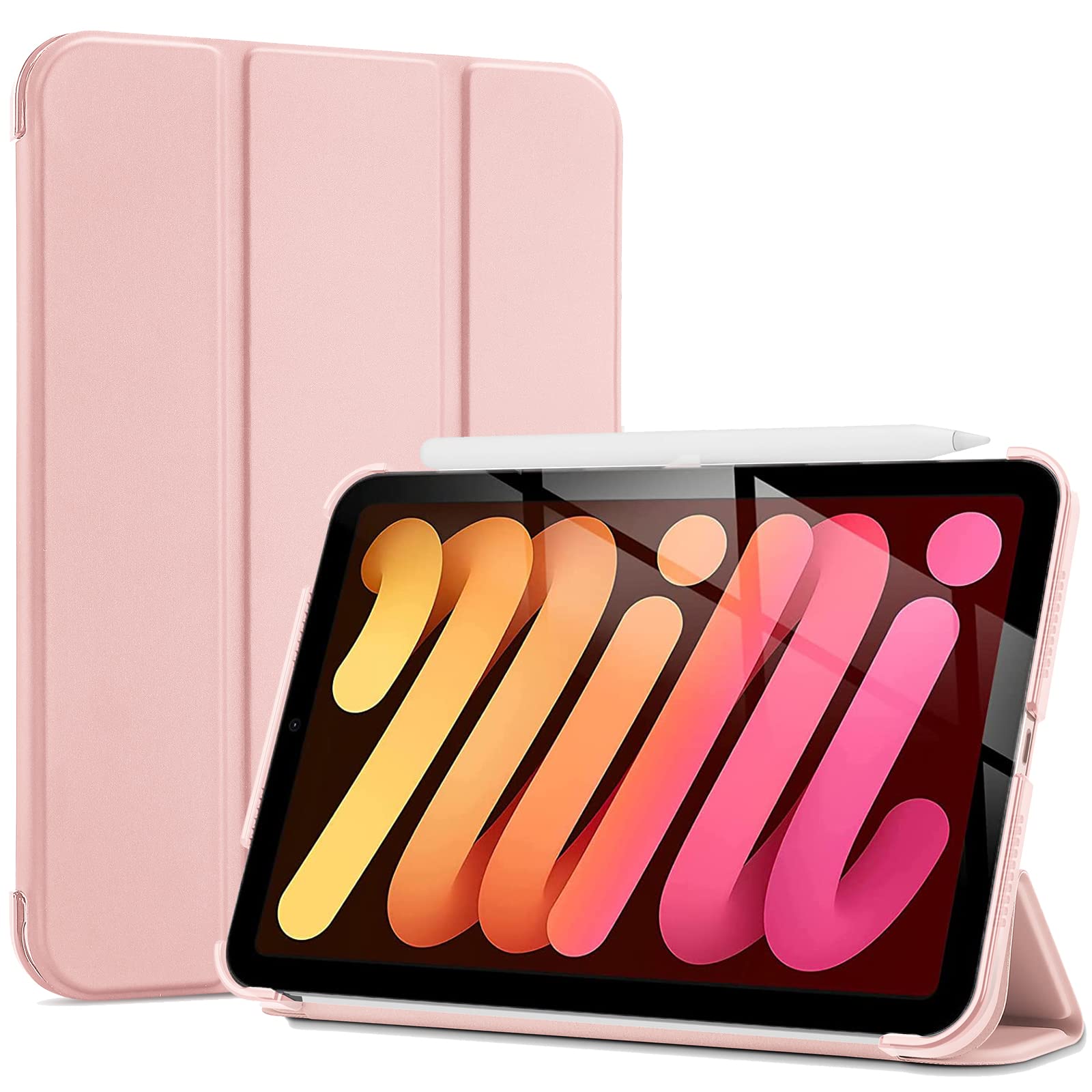 ProCase Smart Case for iPad Mini 7 (2024) & iPad Mini 6 (2021) 8.3 Inch - Hard Back Protective Cover Compatible with iPad Mini 7th Gen (A2995/A2996/A2993) & 6th Gen (A2567/A2568/A2569) - Pink | Perfect for Work, School & Travel Protection