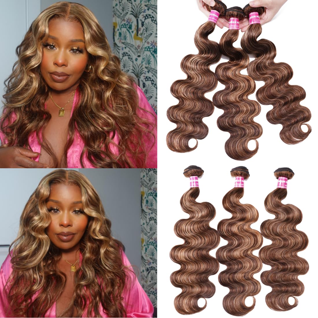 Sunber TL412 Honey Blonde Highlight Body Wave 12A Brazilian Remy Human Hair Weave Bundles (10