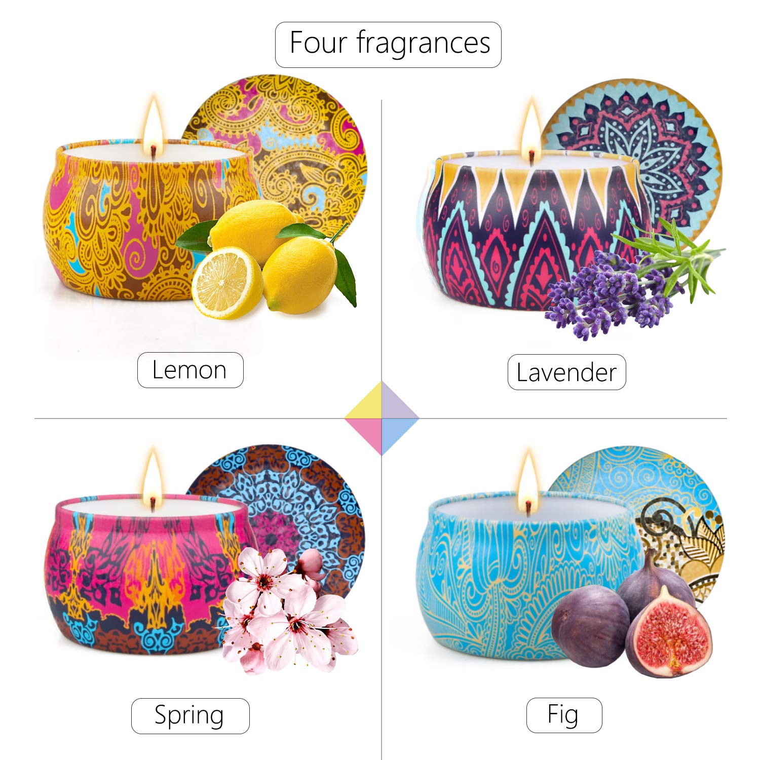 4 Pack Aromatherapy Scented Candles Gift Set - Natural Soy Wax, 120 Hours Burn Time, Stress Relief for Women - Perfect for Home Fragrance, Birthday, Valentine's Day, Mother's Day & Christmas Gifts | Create a Cozy Ambiance for Relaxation, Meditation & Romantic Evenings