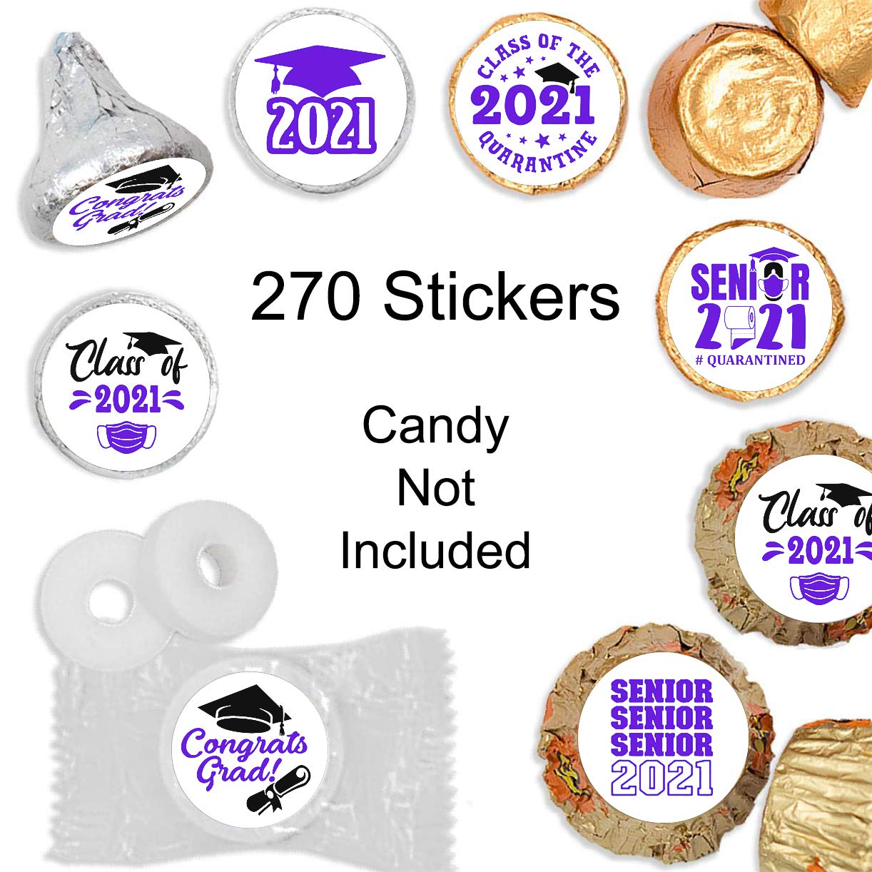 Class of 2021 Graduation Chocolate Stickers - 270 Count Party Labels for Graduation Decorations - Perfect for Cap Decor, Gift Wrapping & Scrapbooking