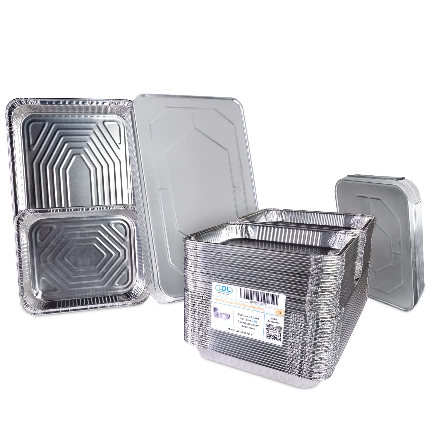 IDL Packaging Aluminum Foil Pans with Lids - 75pc Chafing Dish Set (25 Full Size & 50 Half Size Steam Table Pans) - Disposable Catering Cookware for Buffets, Parties, BBQ, Restaurants & Food Service - Perfect for Meal Prep, Takeout & Large Gatherings