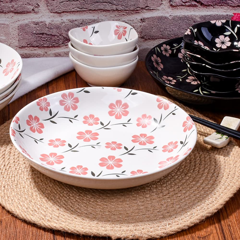 Premium Japanese Ceramic Dinner Plates Set of 4 - Elegant Porcelain Plates for Serving Pasta, Snacks, Chicken Wings - Dishwasher Safe White Tableware - Perfect for Family Dinners, Parties & Restaurant Use
