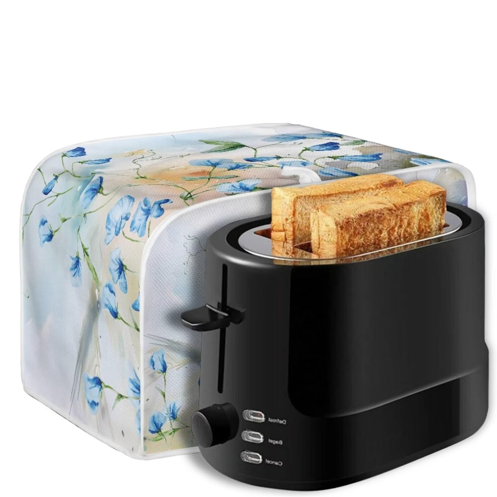 ZDCUSTOM Blue Flower 4-Slice Toaster Cover - Stain Resistant & Washable Small Appliance Cover for Kitchen, Bread Maker, Coffee Machine - Perfect for Home, Office, or Restaurant Use