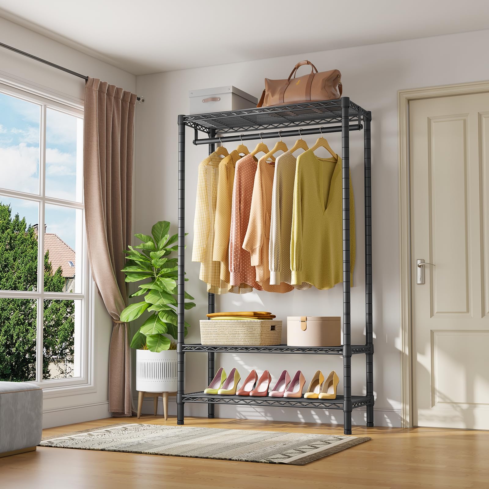 VIPEK V1S 3-Tier Heavy Duty Wire Garment Rack - Adjustable Freestanding Clothes Rack with Hanging Rod & Shelves, 400LB Capacity, Black | Perfect for Bedroom Closet Organization, Laundry Room Storage & Commercial Clothing Displays
