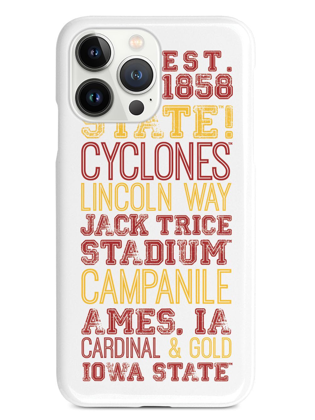 3D Textured Iowa State University Subway Art iPhone 15 Pro Max Case - Shockproof Rubber Bumper Cover - Protective Phone Case for Apple iPhone 15 Pro Max (White) - Perfect for School, Work & Daily Use