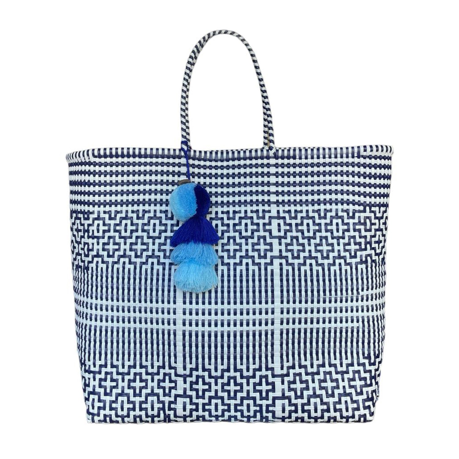 Preppy Tile Navy & White Citron Tote Bag - Stylish Canvas Tote for Women, Beach, Shopping & Everyday Use