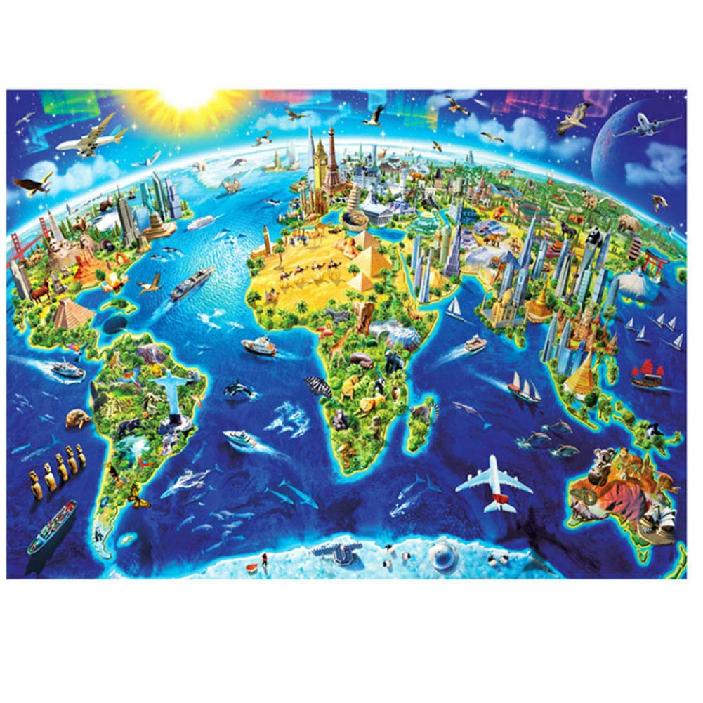 1000 Piece World Map Puzzle for Adults - Extra Thick Paper Jigsaw Puzzle, DIY Landscape Wall Art Decor - Perfect for Home, Office & Classroom Decorations